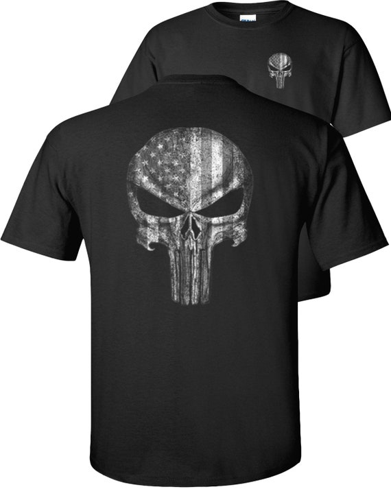 American Reaper Skull T-Shirt Military US Flag White Skull Veterans Patriots Patriotic