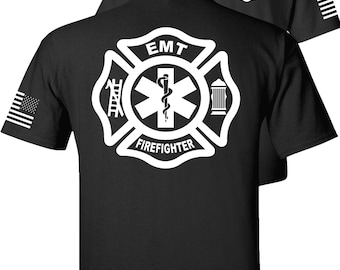 Firefighter EMT T-Shirt, American Flag BAF