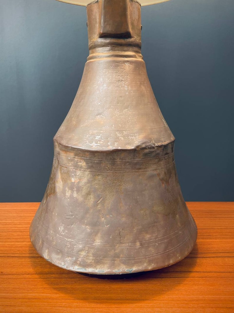 Antique Farmhouse Copper & Brass Pitcher Table Lamp, c.1910s image 7