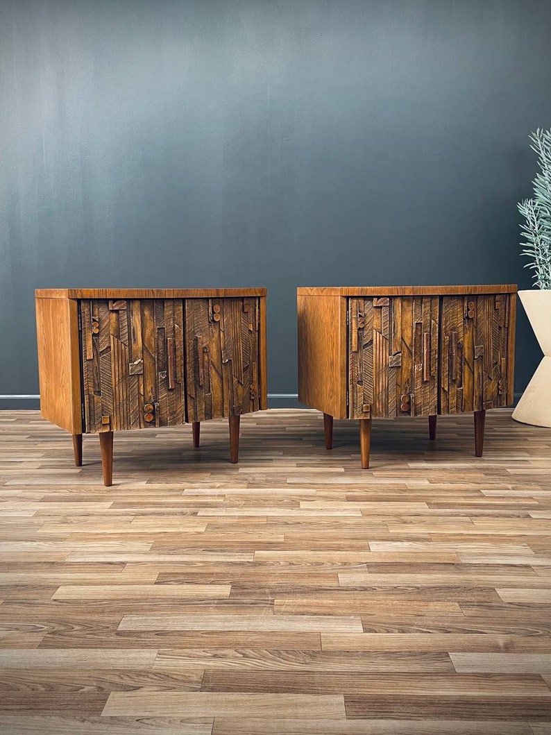 Pair of Mid-Century Modern Brutalist Night Stands by Lane, c.1960s image 5