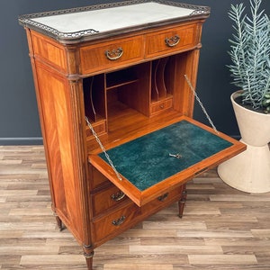 French Louis XVI-Style Secretary Desk with Marble Top, c.1930s image 1