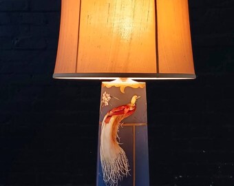 Vintage French Porcelain & Brass Table Lamp with Bird Motif, c.1950’s