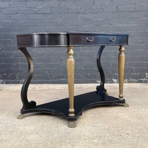 French Neoclassical Ebonized & Leather Top Console Table with Planter and Brass Claw Feet, c.1940s image 3