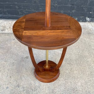 Mid-Century Modern Walnut & Brass Floor Lamp with Side Table, c.1960s image 3