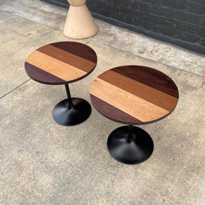 Pair of Vintage Multi-Wood Tulip Style Side Tables 2x image 2