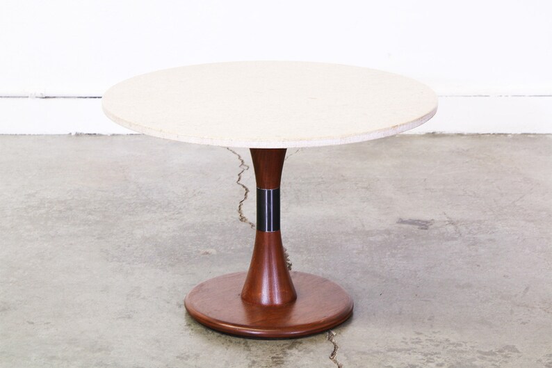 Mid Century Walnut Marble Top Side Table image 2