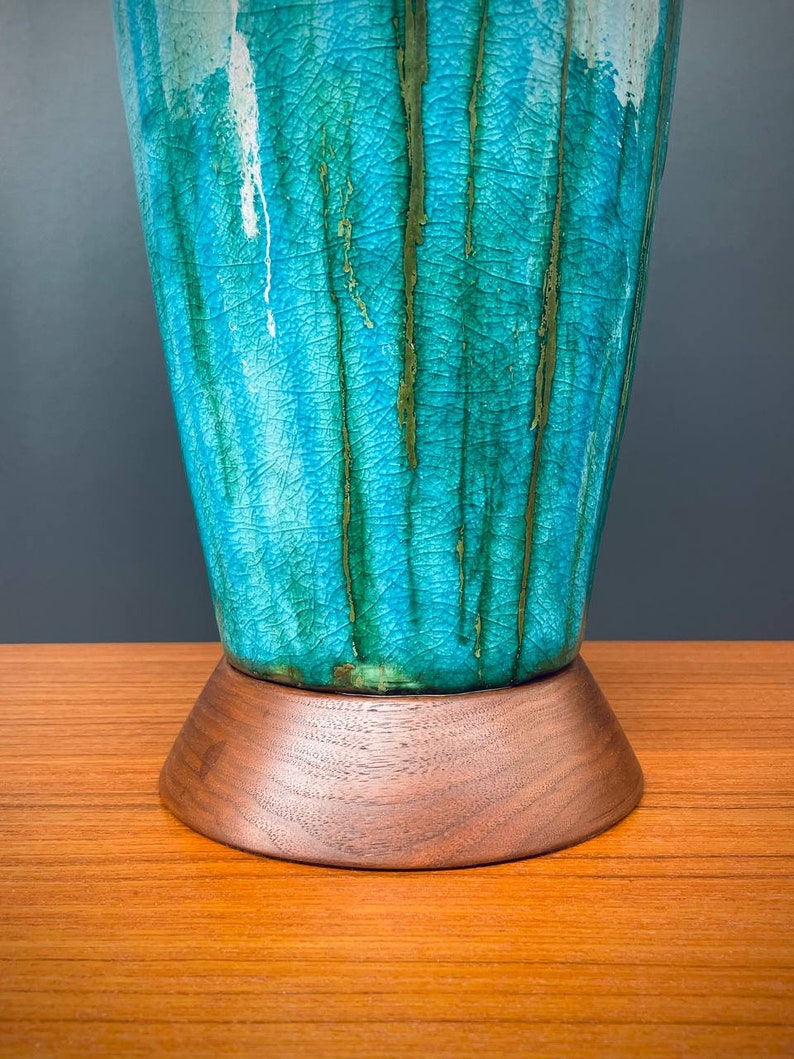 Mid-Century Modern Blue Glazed Ceramic Table Lamp, c.1960s image 9