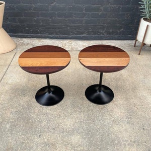 Pair of Vintage Multi-Wood Tulip Style Side Tables 2x image 1