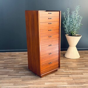 Mid-Century Modern Highboy Dresser with Leather Pulls by Glenn of CA, c.1950s image 1