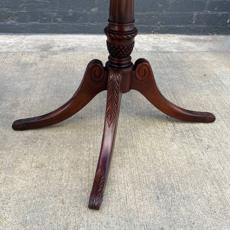 Pair of American Antique Mahogany Side Tables with Gilt-Tooled Burgundy Red Leather Top, c.1950s image 9