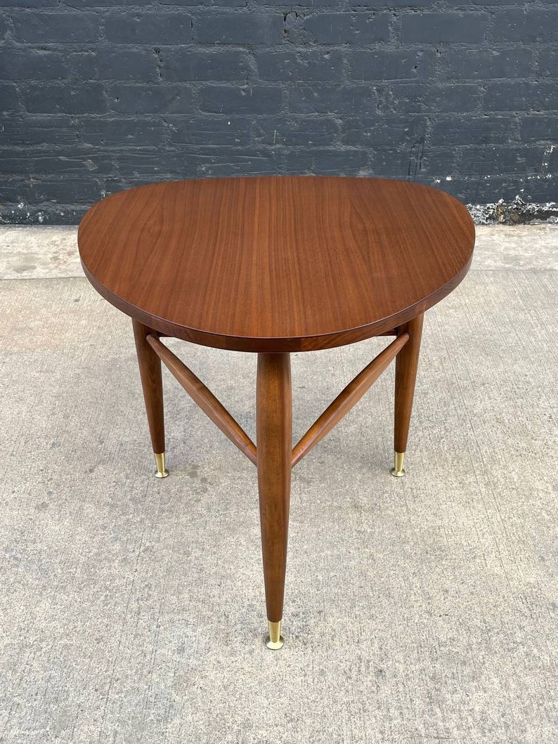 Mid-Century Modern Walnut Guitar Pick Style Side Table by Mersman, c.1960s image 1
