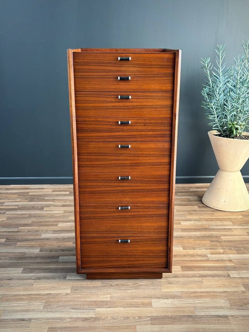 Mid-Century Modern Highboy Dresser with Leather Pulls by Glenn of CA, c.1950s image 4