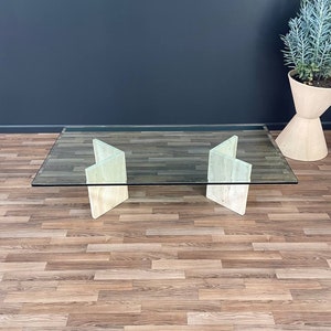 Mid-Century Modern Travertine Stone & Glass Coffee Table, c.1970s image 2