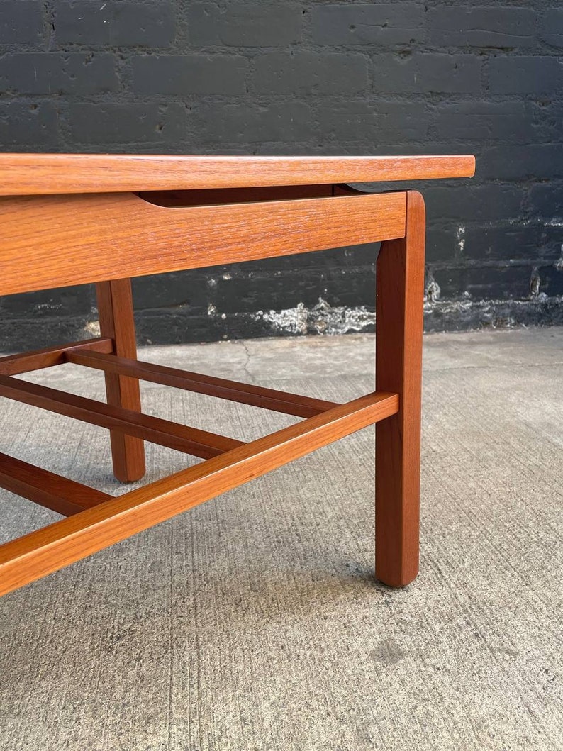 Mid-Century Danish Modern Teak Coffee Table with Slatted Magazine Shelf, c.1960s image 9