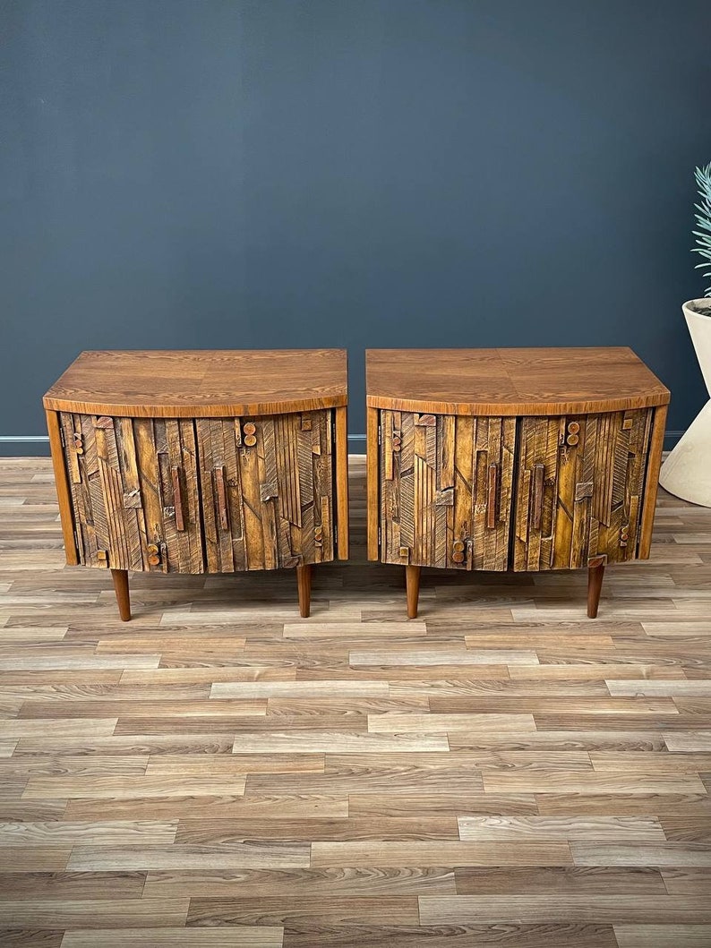 Pair of Mid-Century Modern Brutalist Night Stands by Lane, c.1960s image 3