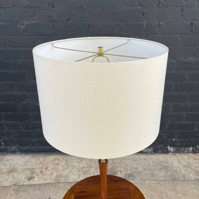 Mid-Century Modern Walnut & Brass Floor Lamp with Side Table, c.1960s image 7