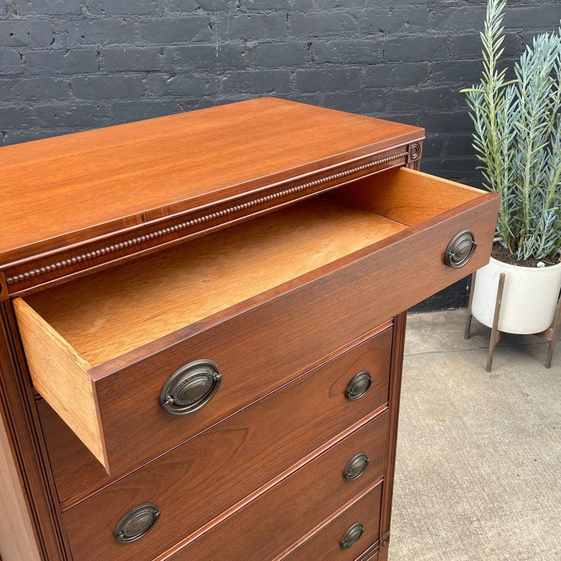 American Antique Federal Style Mahogany Highboy Dresser, c.1950s image 5