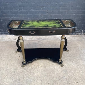 French Neoclassical Ebonized & Leather Top Console Table with Planter and Brass Claw Feet, c.1940s image 4
