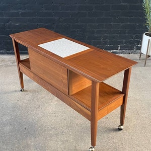 Mid-Century Modern Tile Fliptop Insert Drop Front Credenza Console Table, c.1960s image 4