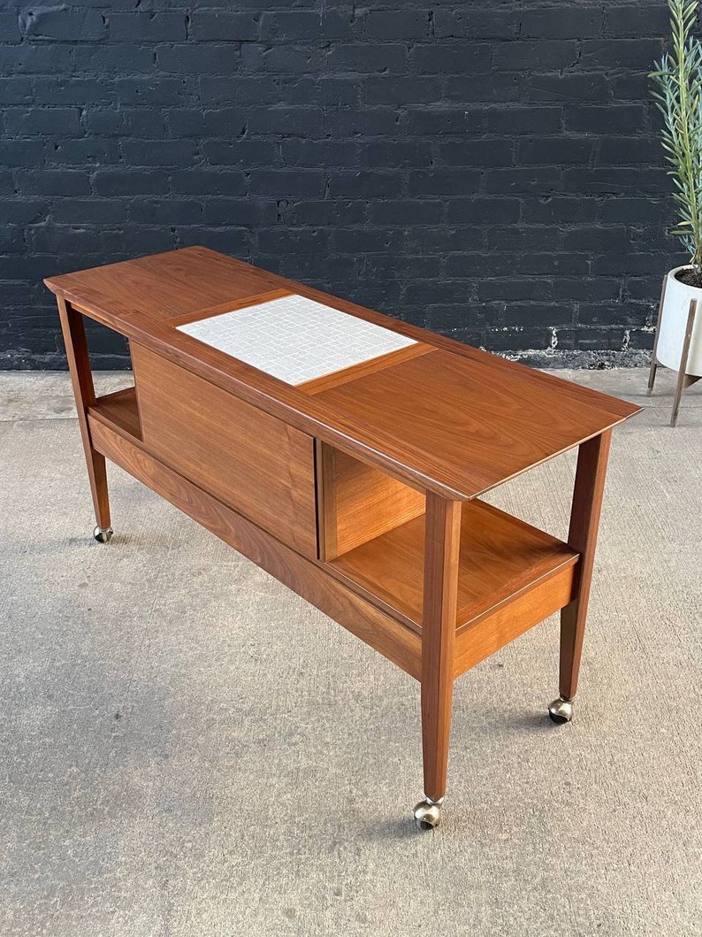 Mid-Century Modern Tile Fliptop Insert Drop Front Credenza Console Table, c.1960s image 4