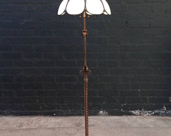 Vintage Art Deco Style Floor Lamp with Tiffany Style Shade, c.1930’s