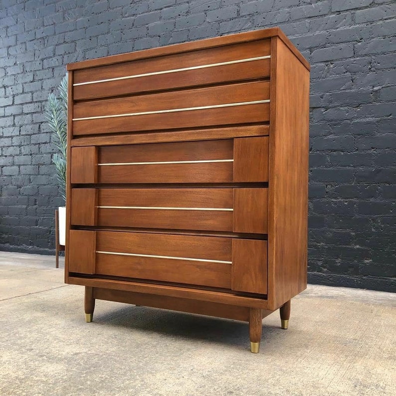 Mid-Century Modern Walnut Highboy Chest of Drawers by United image 1