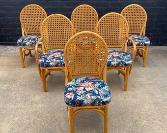 Set of 8 Vintage Bamboo Rattan Wicker Dining Chairs, c.1960’s