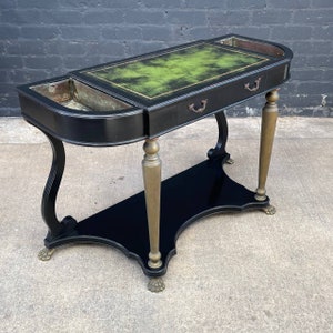 French Neoclassical Ebonized & Leather Top Console Table with Planter and Brass Claw Feet, c.1940s image 1