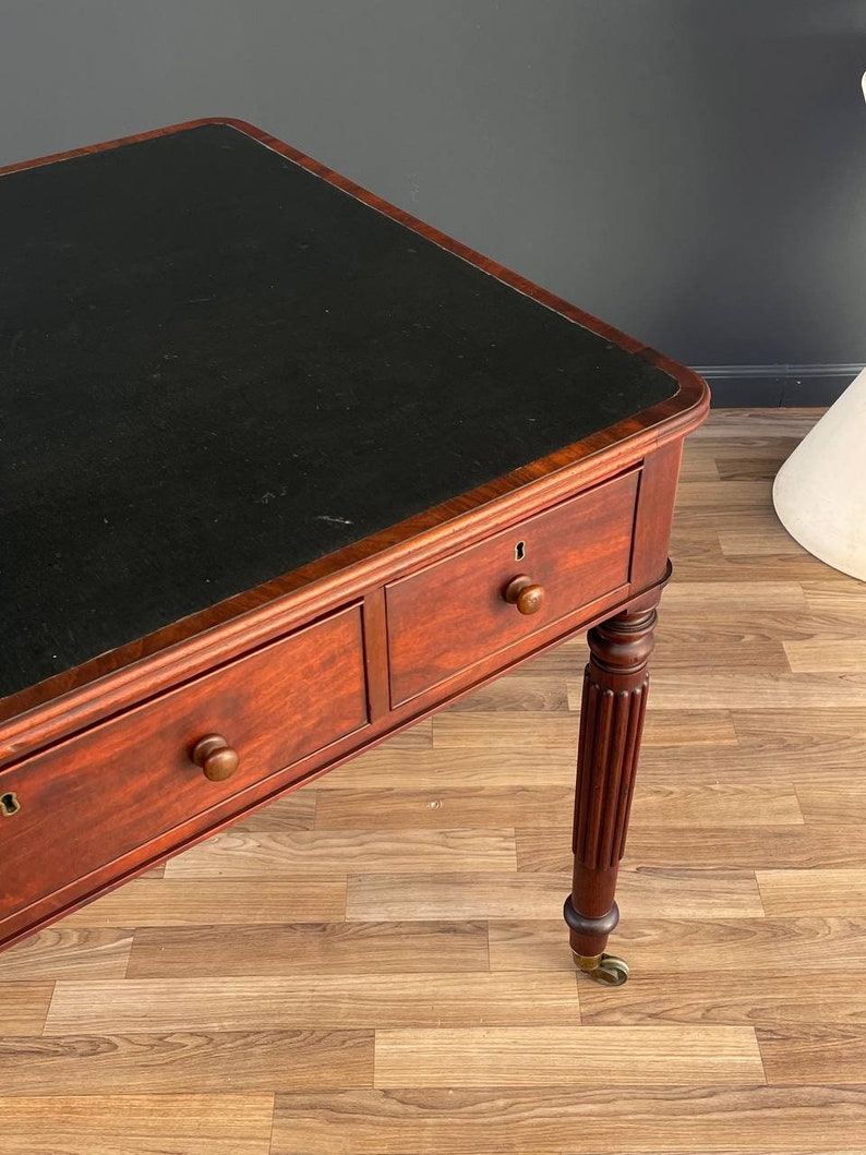 Antique Empire Style Partners Desk with Leather Top, c.1930s image 7