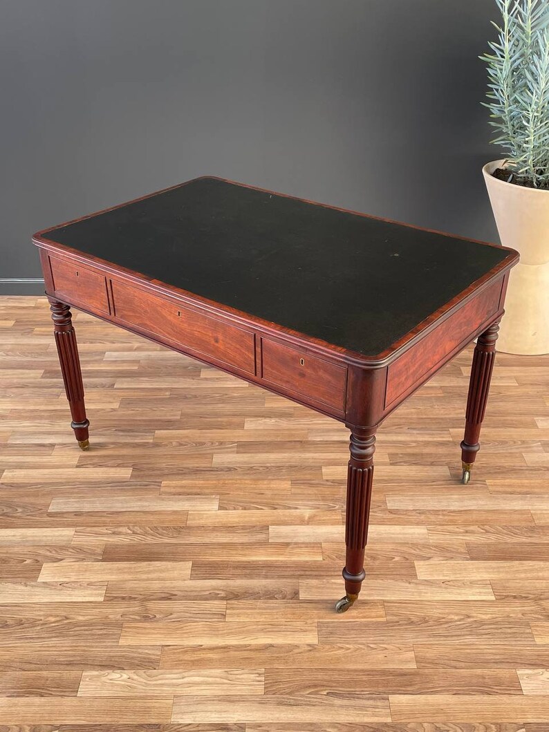 Antique Empire Style Partners Desk with Leather Top, c.1930s image 5