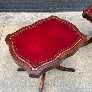 Pair of American Antique Mahogany Side Tables with Gilt-Tooled Burgundy Red Leather Top, c.1950s image 5