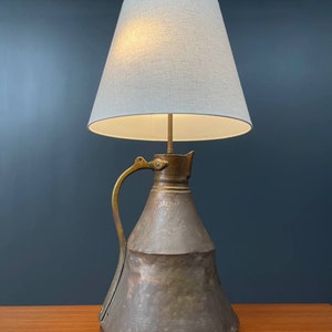 Antique Farmhouse Copper & Brass Pitcher Table Lamp, c.1910s image 1