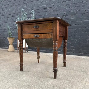 Vintage Farmhouse Bakers End Table with Possum Belly c.1950s image 5