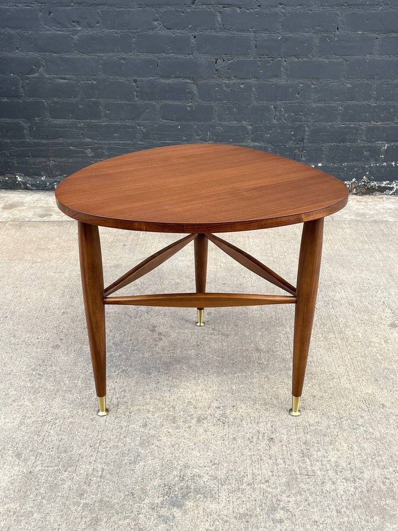 Mid-Century Modern Walnut Guitar Pick Style Side Table by Mersman, c.1960s image 2