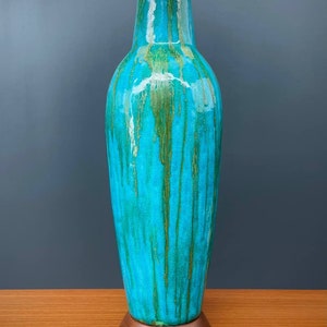 Mid-Century Modern Blue Glazed Ceramic Table Lamp, c.1960s image 8