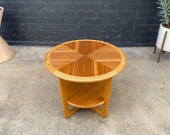 Mid-Century Modern Walnut & Oak Round Tier Side Table by Lane, c.1950’s