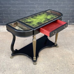 French Neoclassical Ebonized & Leather Top Console Table with Planter and Brass Claw Feet, c.1940s image 2