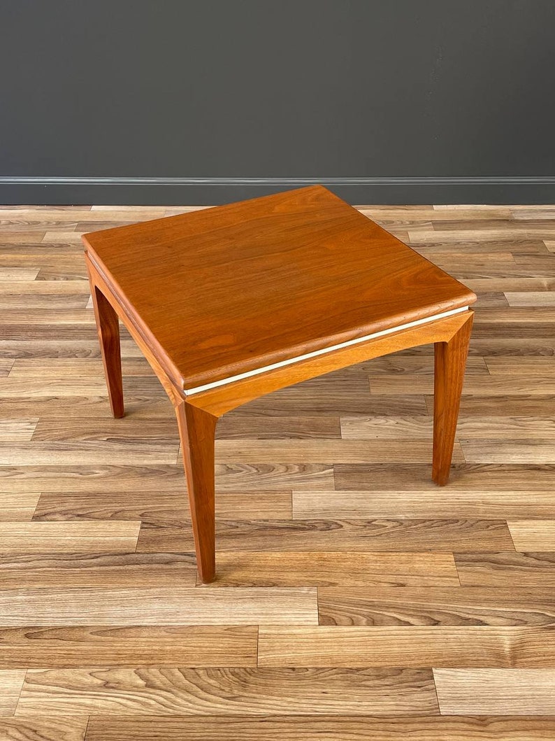 Mid-Century Modern Walnut Side Table with White Accent, c.1960s image 1