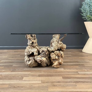 Free Form Drift Wood Side Table with Glass Top, c.1960s image 3