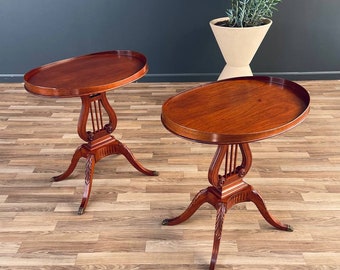 Pair of Antique Mahogany Neoclassical Side Tables With Lyre Bases, c.1950’s