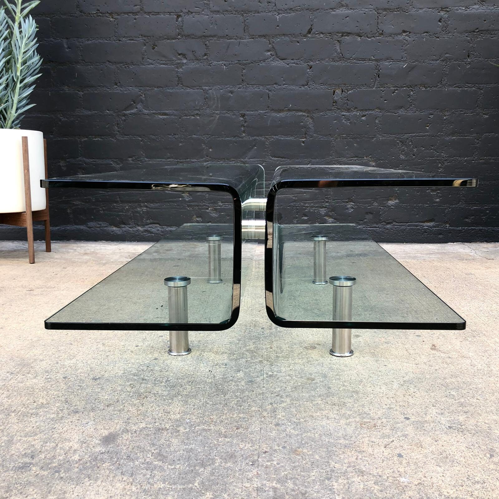 Vintage Italian Glass TwoTier Curved Waterfall Coffee Table Etsy