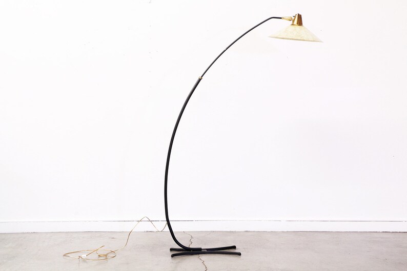 Vintage Adjustable Arch Floor Lamp with Fiberglass Shade image 1