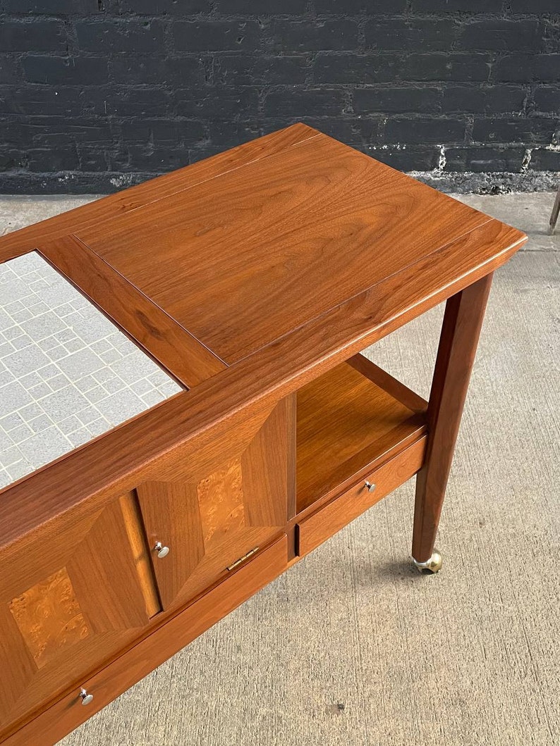 Mid-Century Modern Tile Fliptop Insert Drop Front Credenza Console Table, c.1960s image 9