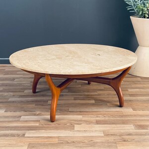 Mid-Century Modern Travertine & Walnut Coffee Table by Henredon Heritage, c.1960s image 1