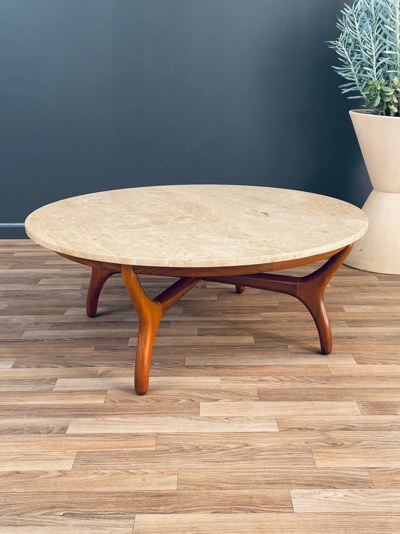 Mid-Century Modern Travertine & Walnut Coffee Table by Henredon Heritage, c.1960s image 1