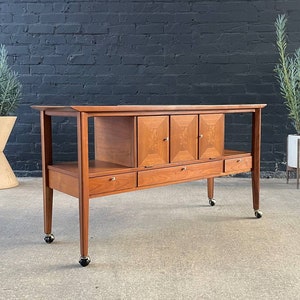 Mid-Century Modern Tile Fliptop Insert Drop Front Credenza Console Table, c.1960s image 2