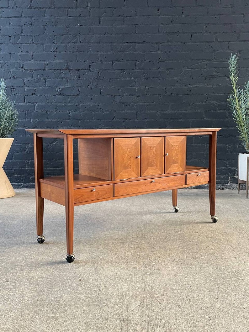 Mid-Century Modern Tile Fliptop Insert Drop Front Credenza Console Table, c.1960s image 2