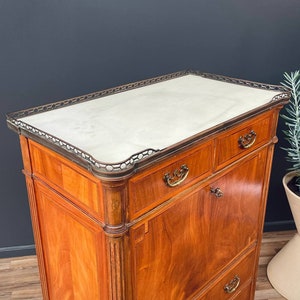 French Louis XVI-Style Secretary Desk with Marble Top, c.1930s image 4