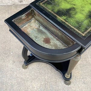 French Neoclassical Ebonized & Leather Top Console Table with Planter and Brass Claw Feet, c.1940s image 5