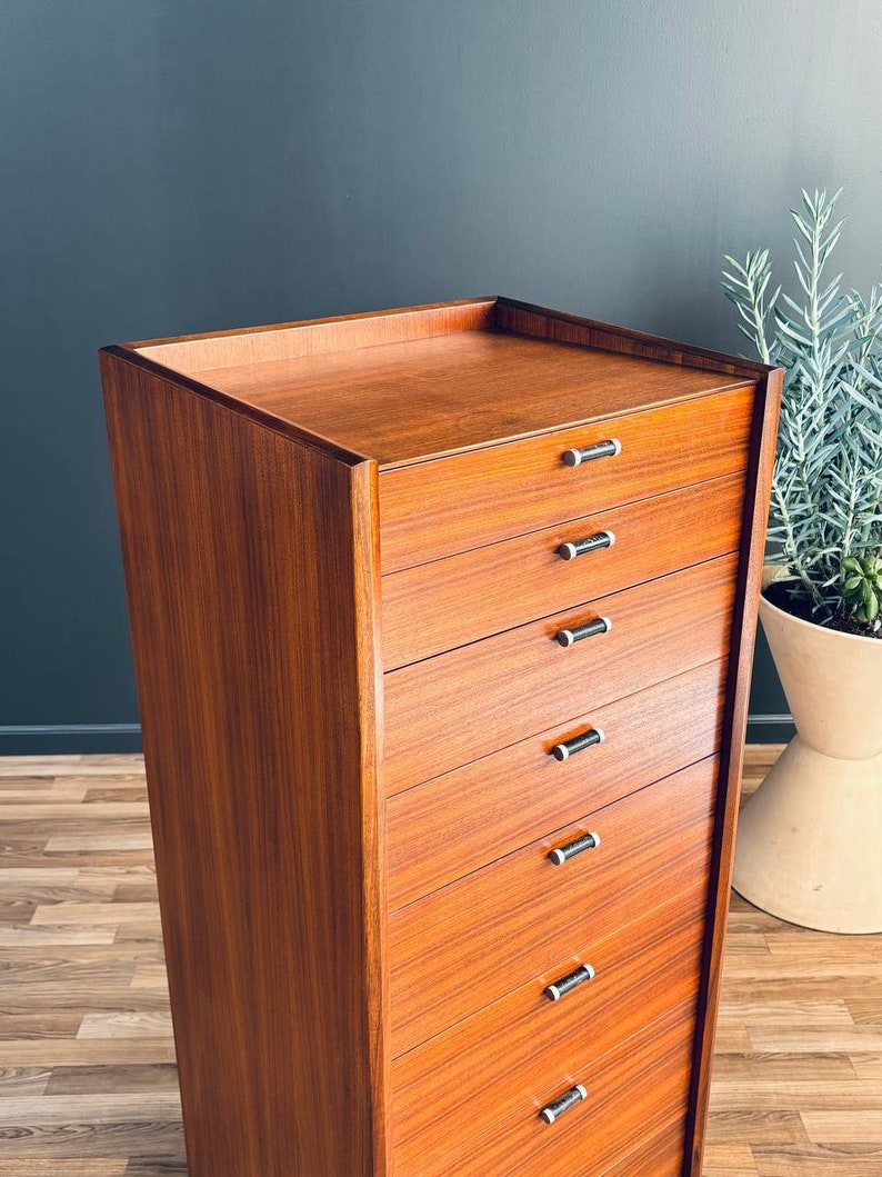 Mid-Century Modern Highboy Dresser with Leather Pulls by Glenn of CA, c.1950s image 6